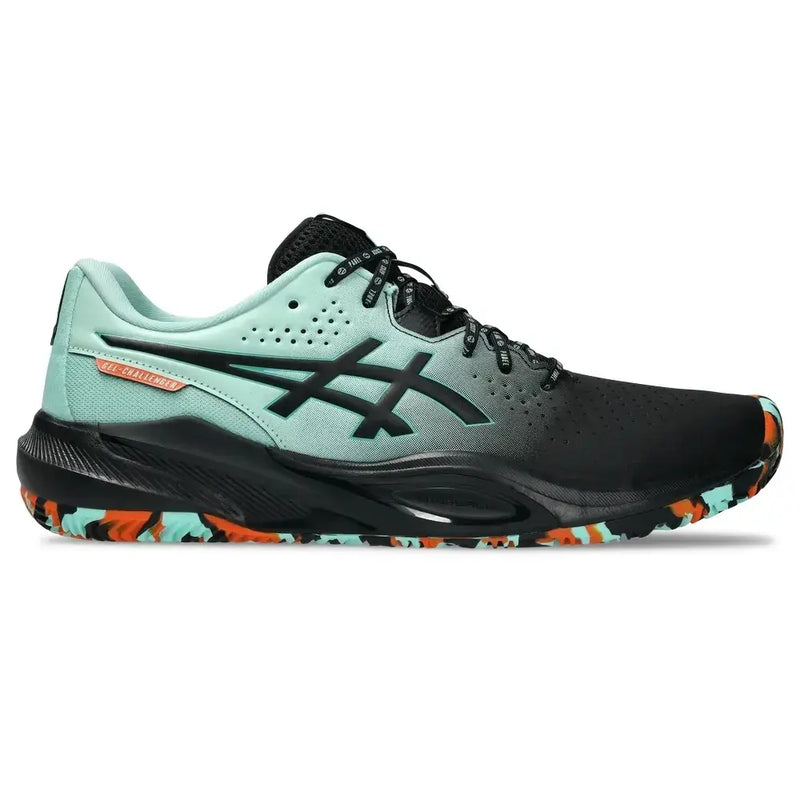 tenis asics gel challenger 15 negro verde menta suela multicolor hombre