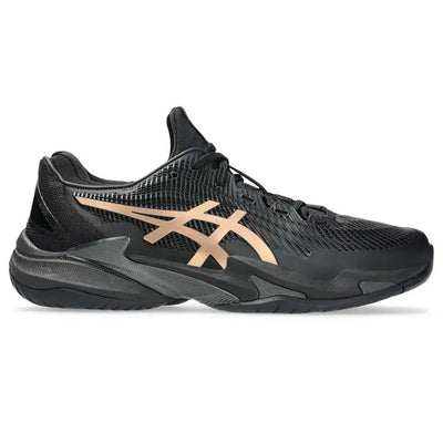 zapatillas asics court ff 3 novak night energy negras y doradas para tenis profesional