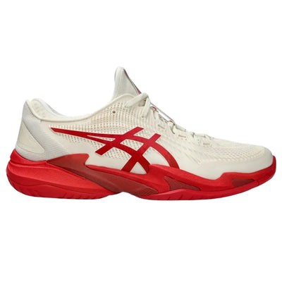 tenis asics court ff 3 novak color crema y rojo para cancha dura