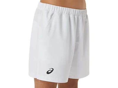 pantalón corto asics court blanco con bolsillos de malla para pelotas
