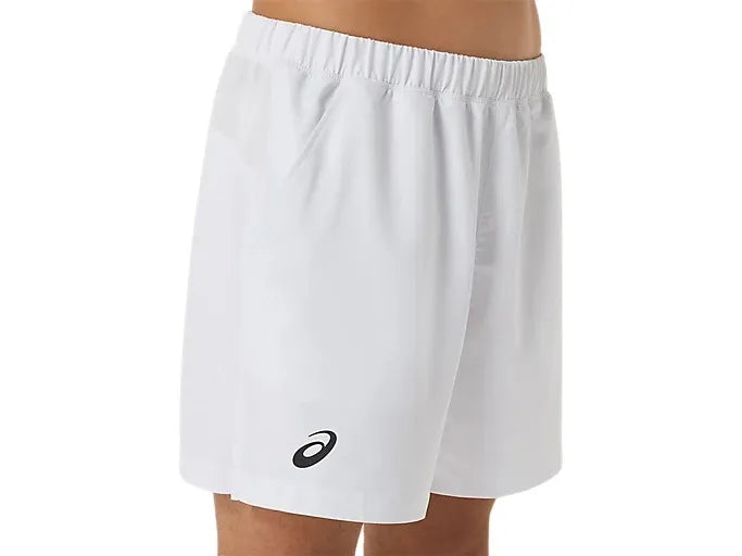 pantalón corto asics court blanco con bolsillos de malla para pelotas