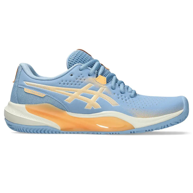 asics gel-challenger 15 padel mujer color azul y naranja con tecnología wingwall