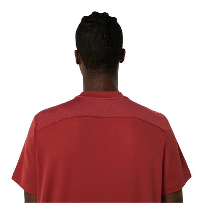 playera asics roja transpirable para hombre ideal para jugar tenis
