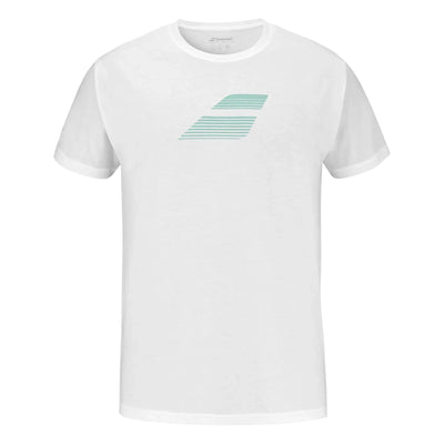 camiseta babolat exercise big flag blanca con logo verde para pádel o tenis