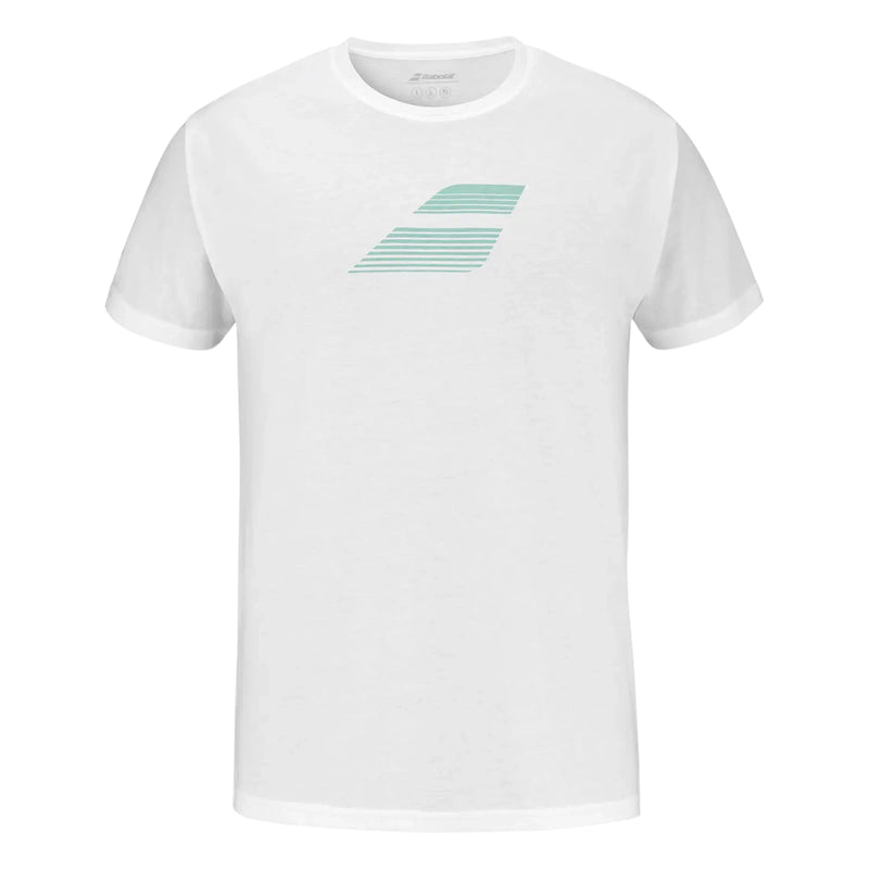 camiseta babolat exercise big flag blanca con logo verde para pádel o tenis