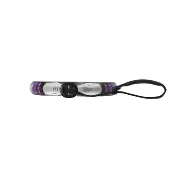 vista completa pala babolat dyna energy morado y azul con correa
