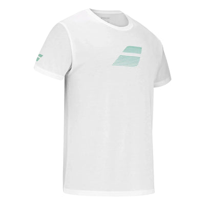 camiseta deportiva babolat blanca con diseño gráfico big flag en el pecho