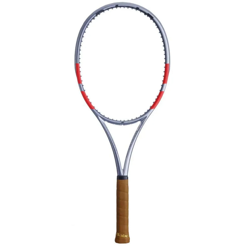 raqueta babolat pure strike 97 gen4 sin encordar gris roja con grip marrón