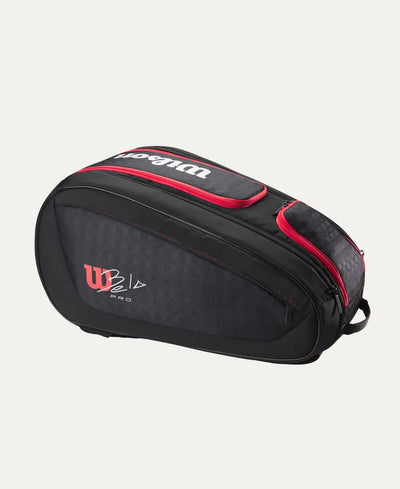 bolsa padel wilson negra y roja co-diseñada por belasteguín con asas resistentes