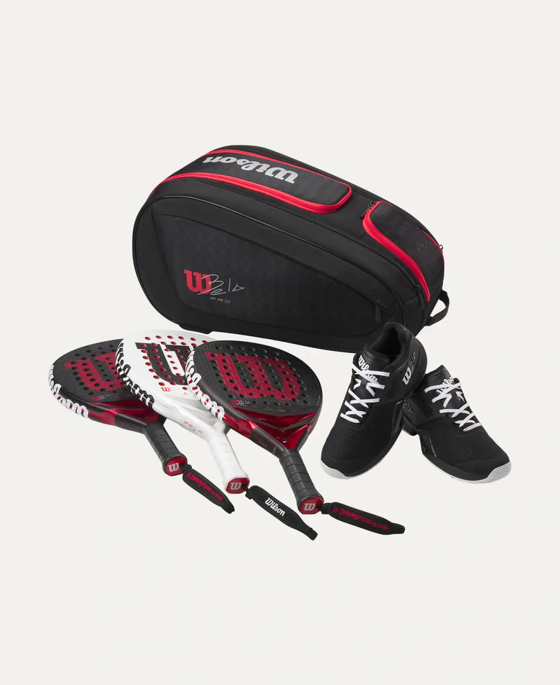 bolsa pádel wilson bela negra roja con correas acolchadas para hombro