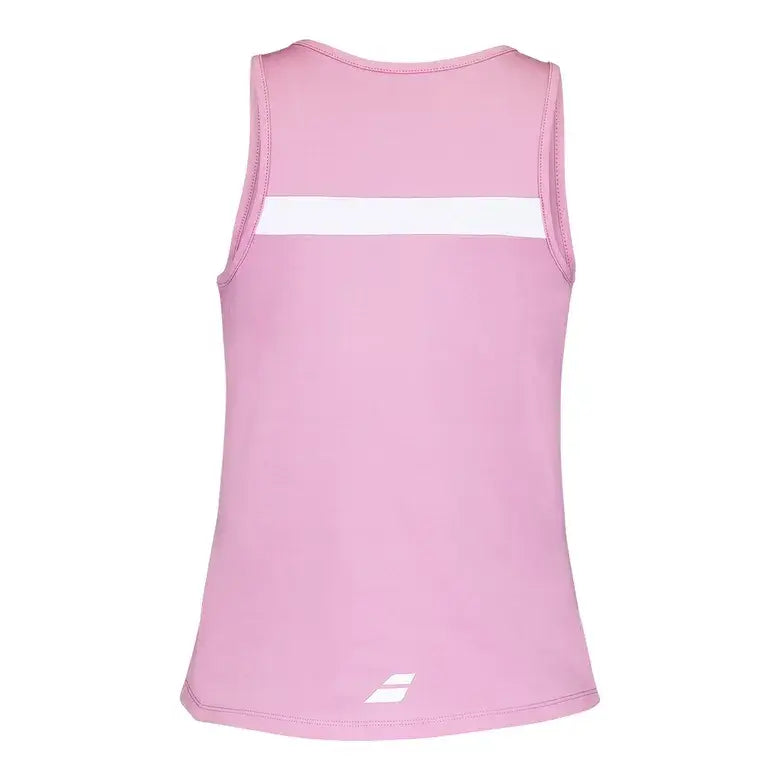 blusa babolat mujer rosa claro con detalles en blanco y negro