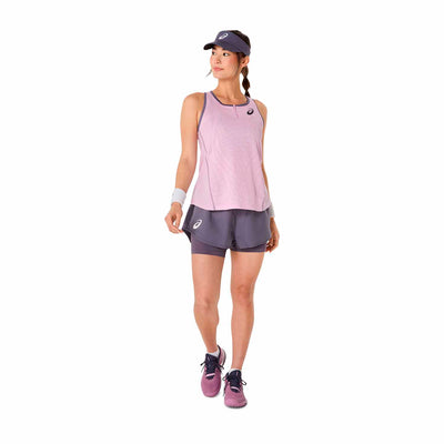blusa ligera rosa asics mujer sin mangas con detalles grises