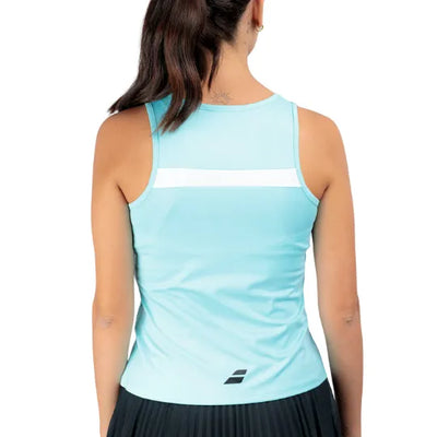 blusa babolat sin mangas para tenis mujer diseño menta y detalles negros