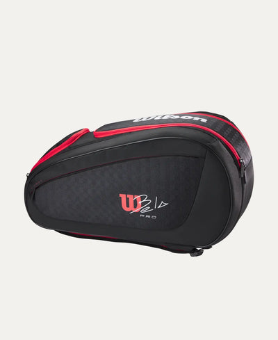 bolsa pádel wilson negra roja con cremalleras dobles y compartimiento acolchado