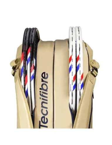 tecnifibre raquetero beige y azul x6 con cierre seguro y correas dobles