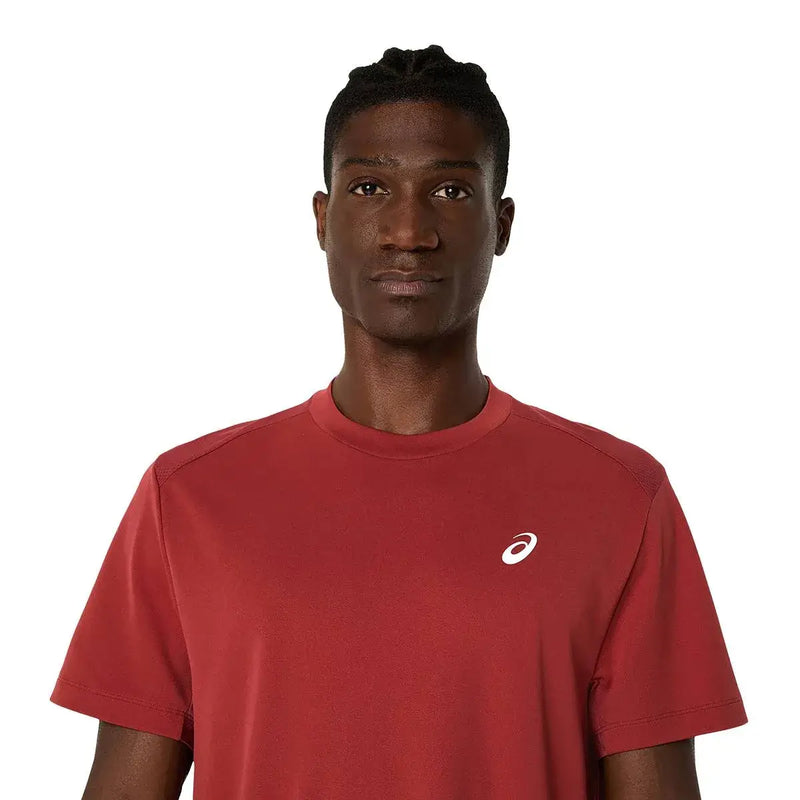 camiseta deportiva asics roja manga corta para deportes de raqueta