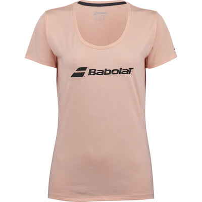 camiseta babolat rosa claro para mujer con logo negro al frente