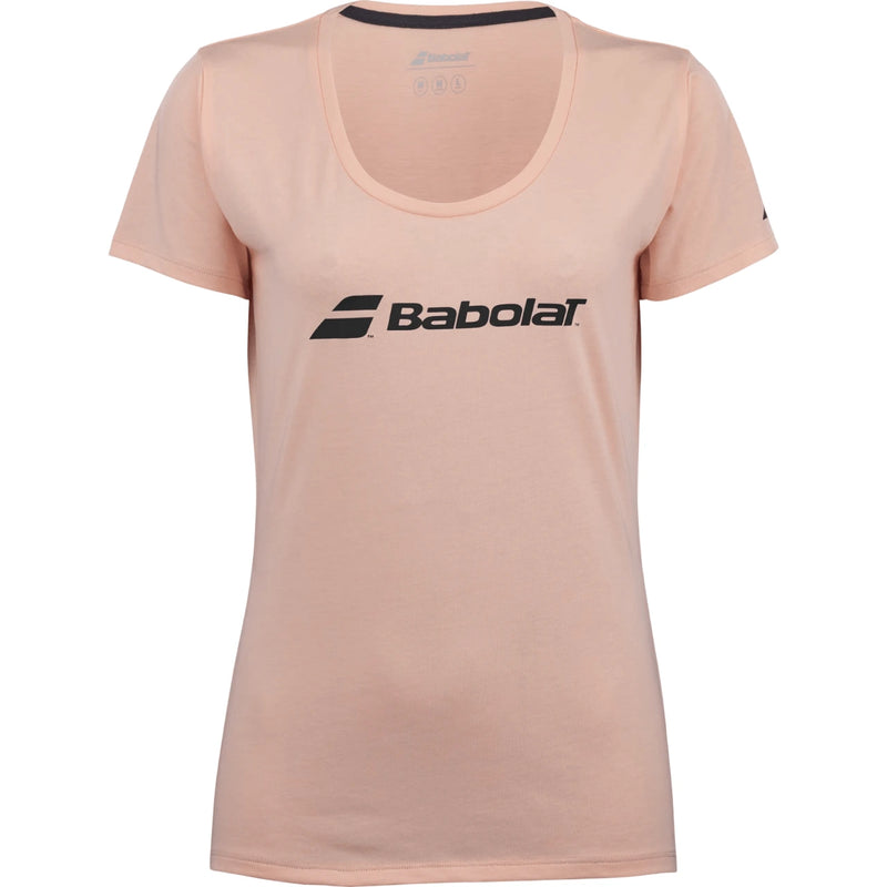 camiseta babolat rosa claro para mujer con logo negro al frente