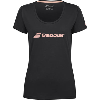 camiseta babolat mujer color negro con logo rosa suave en el pecho