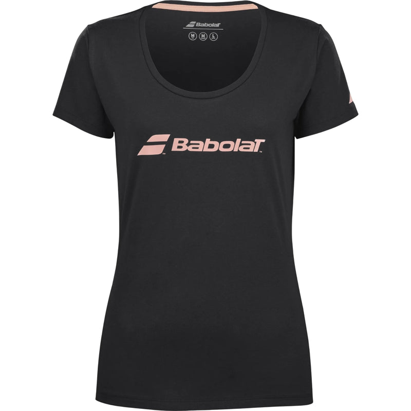 camiseta babolat mujer color negro con logo rosa suave en el pecho