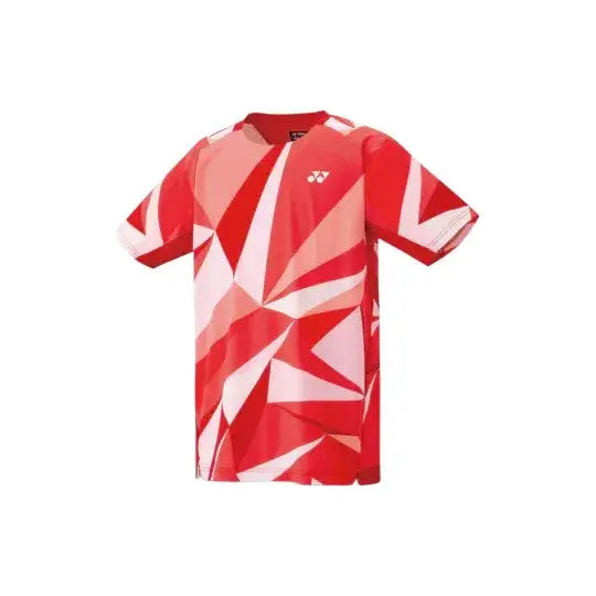 camiseta yonex deportiva roja con diseño geométrico para tenis o bádminton