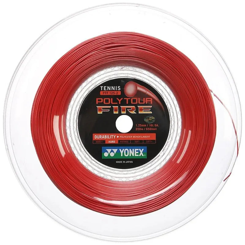 Rollo de Cuerda Yonex PolyTour Fire Rojo 1.25 mm 200m para Tenis