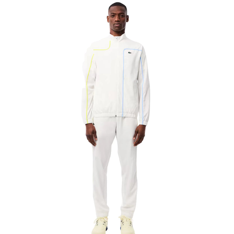 Conjunto Lacoste Blanco con Detalles Azul y Amarillo para Tenis Caballero