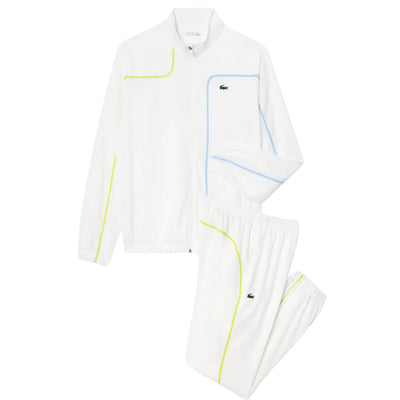 Conjunto Lacoste Blanco con Detalles Azul y Amarillo para Tenis Caballero