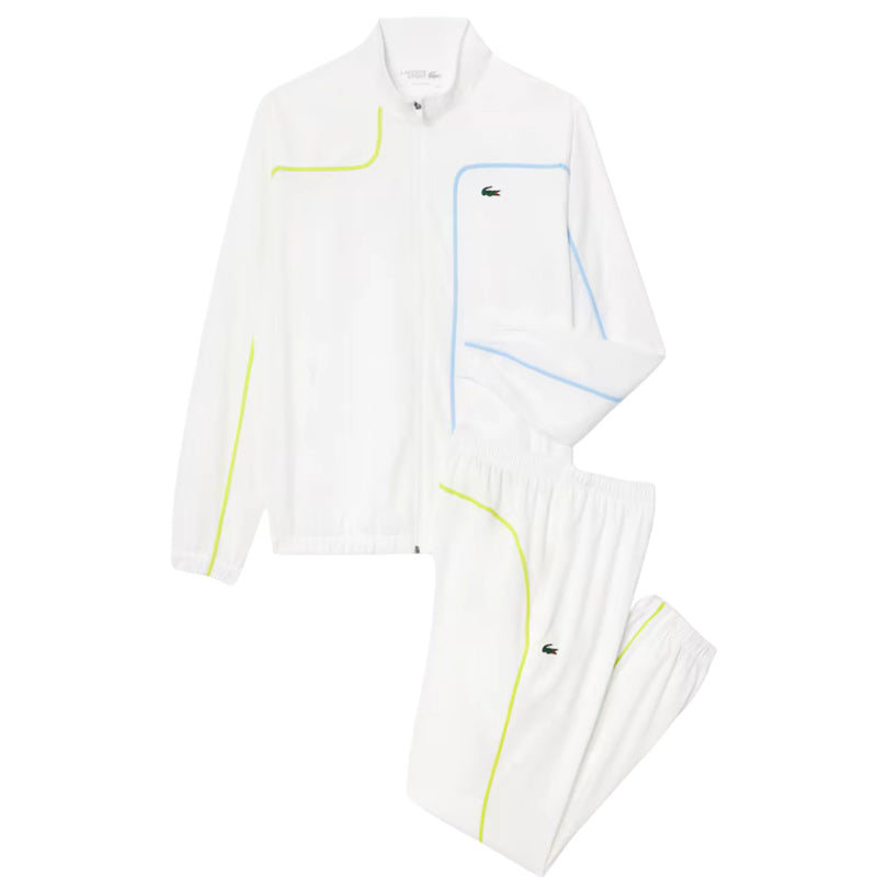 Conjunto Lacoste Blanco con Detalles Azul y Amarillo para Tenis Caballero