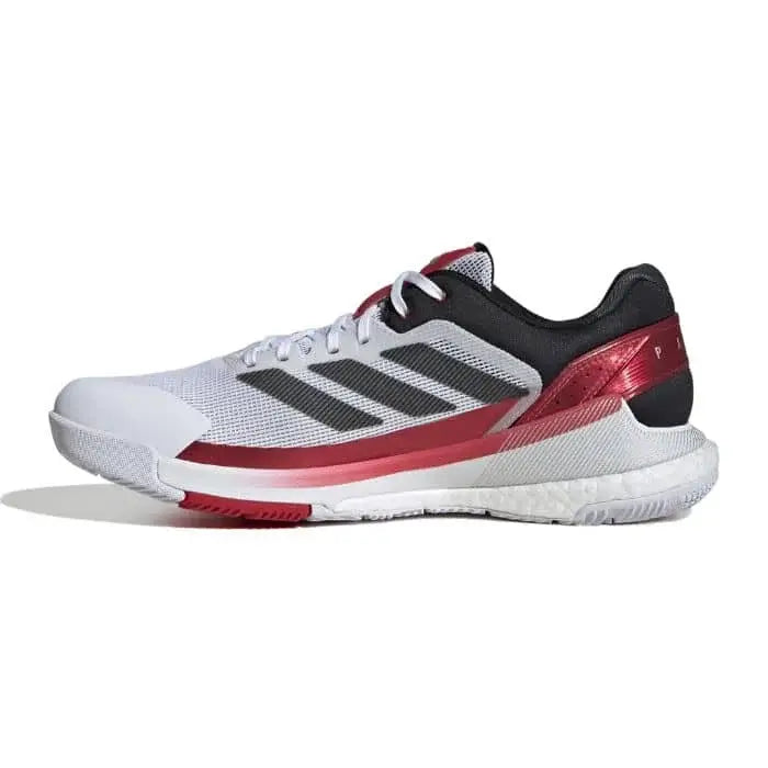 vista lateral zapatillas padel adidas crazyquick boost blancas rojas