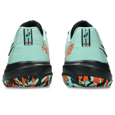 vista lateral tenis asics gel challenger 15 negro detalles menta