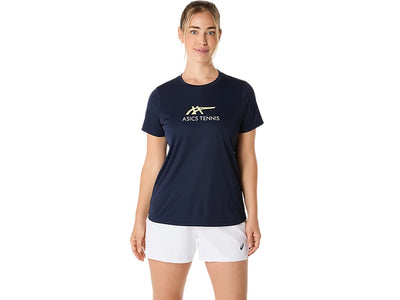 playera asics court tennis graphic mujer midnight huddle yellow para entrenamiento