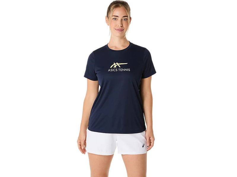 playera asics court tennis graphic mujer midnight huddle yellow para entrenamiento