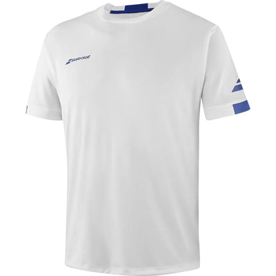 camiseta deportiva babolat para jugar tenis color blanco con azul