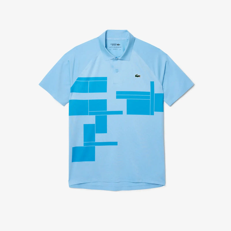 polo tenis profesional hombre lacoste celeste con detalles en azul