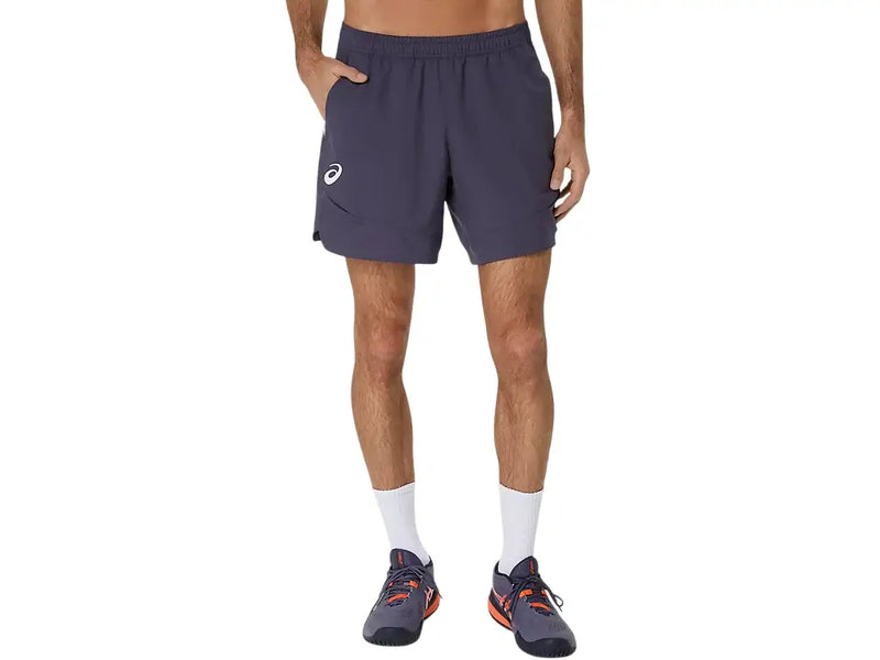 short asics court 7in morado para tenis hombre con logo lateral