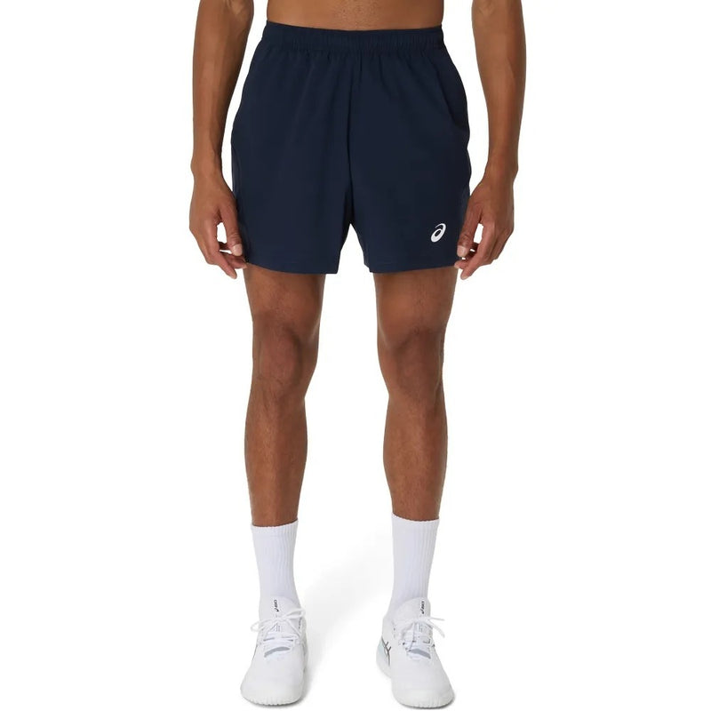 short asics court azul marino hombre con bolsillos para tenis