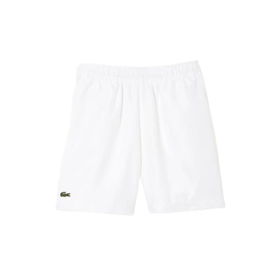 short blanco lacoste para tenis con cinturilla elástica y logo bordado
