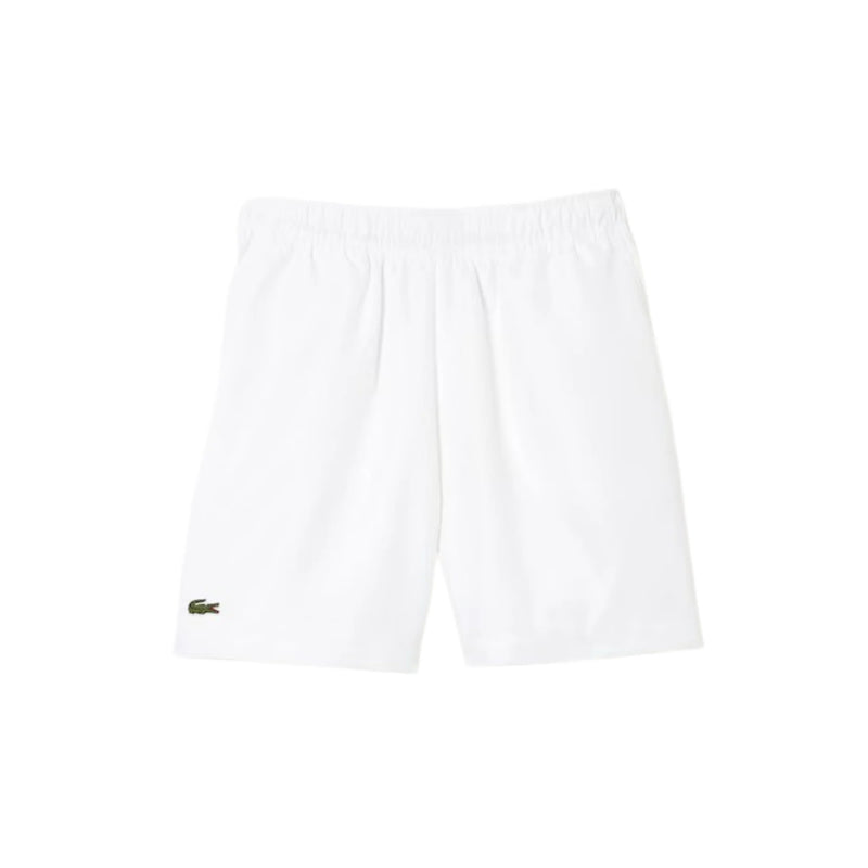 short blanco lacoste para tenis con cinturilla elástica y logo bordado