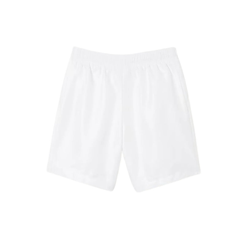 pantalón corto lacoste blanco con bolsillos laterales y diseño deportivo