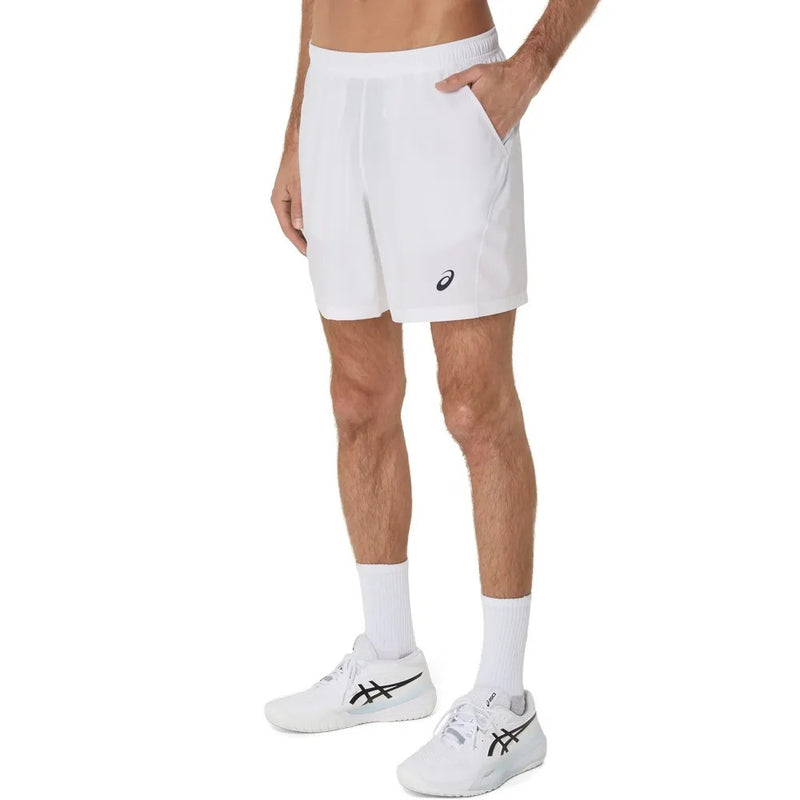 pantalón corto blanco asics tenis con paneles de malla en cintura