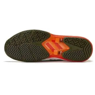 suela de tenis yonex con patrón espiga en color naranja y negro
