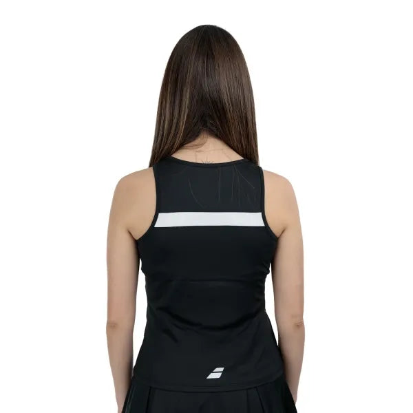 tank top babolat mujer negra con detalles rosa y blanco en pecho