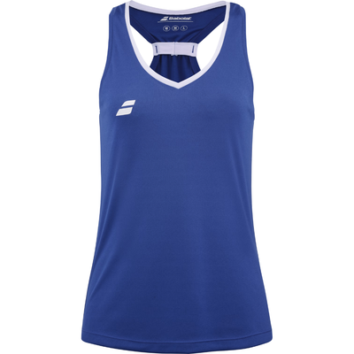 top babolat azul sin mangas con cuello en v y detalles blancos