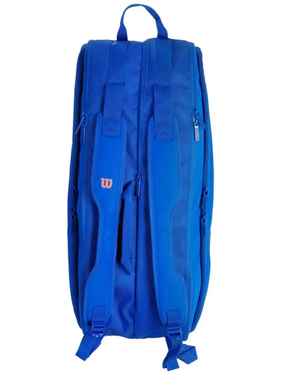 bolso raquetero wilson ultra v5 tour azul con estructura acolchada y bolsillos amplios