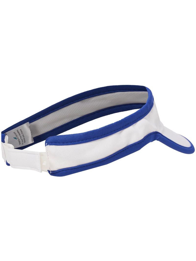 visera deportiva babolat para niños en color blanco con borde azul