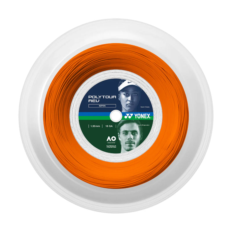 rollo cuerda yonex polytour rev 1.30 mm color naranja para raquetas tenis