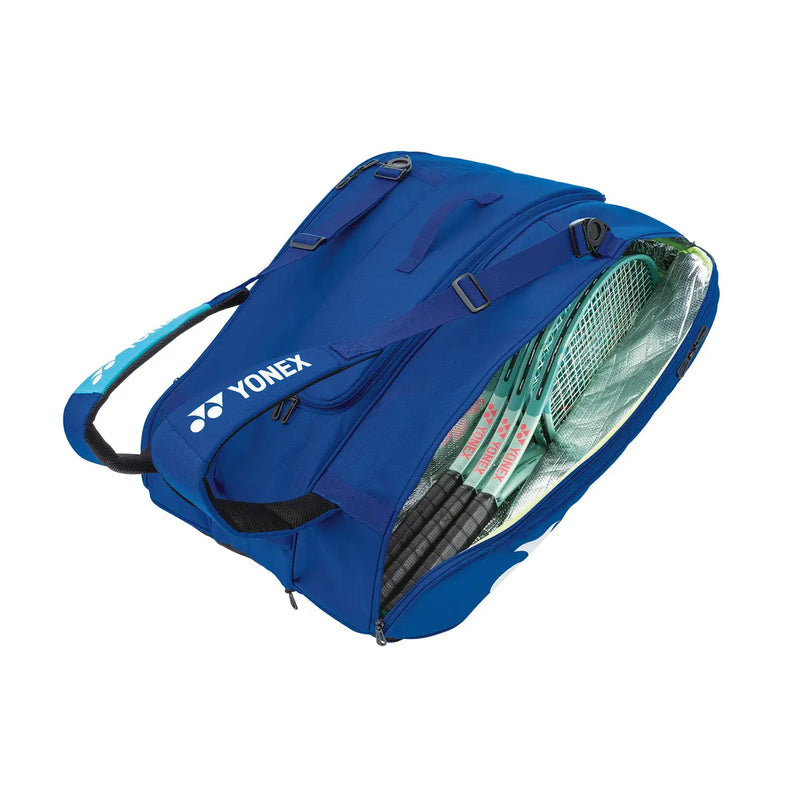 raquetero yonex pro series x12 azul con espacio para doce raquetas