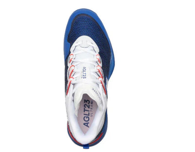  lacoste ag-lt23 ultra tenis azul blanco con detalles rojos