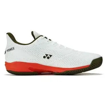 zapatillas yonex blancas con entresuela naranja para cancha dura